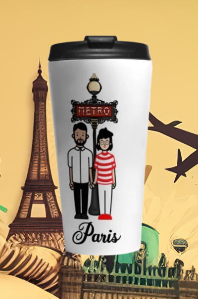 French Couple Metro Sign Travel Mug